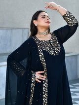 Regal Navy Blue Georgette Anarkali with Dupatta
