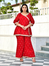Royal Red Wrap-Style Kurta Co-Ord Set