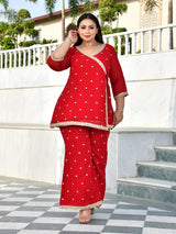 Royal Red Wrap-Style Kurta Co-Ord Set