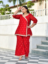 Royal Red Wrap-Style Kurta Co-Ord Set