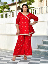 Royal Red Wrap-Style Kurta Co-Ord Set