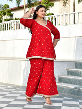 Royal Red Wrap-Style Kurta Co-Ord Set