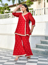 Royal Red Wrap-Style Kurta Co-Ord Set