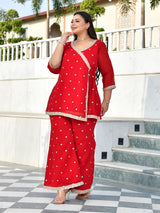 Royal Red Wrap-Style Kurta Co-Ord Set