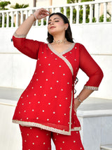 Royal Red Wrap-Style Kurta Co-Ord Set