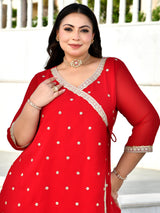 Royal Red Wrap-Style Kurta Co-Ord Set