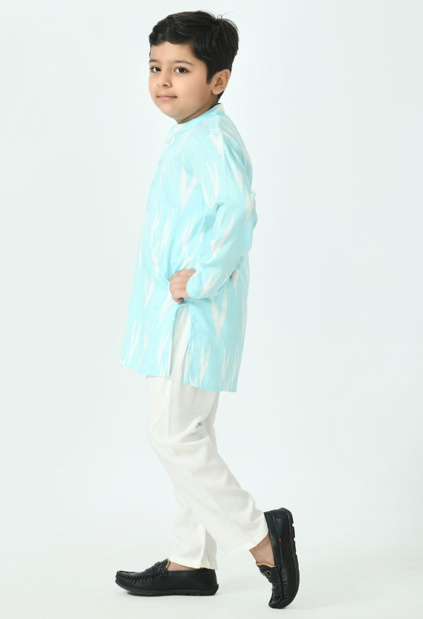 Boys Sky Blue Ikkat Rayon Kurta Set