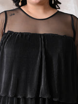 Sheer Sleeve Pleated Cocktail Tiered Dress