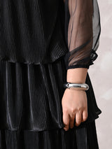 Sheer Sleeve Pleated Cocktail Tiered Dress