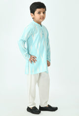 Boys Sky Blue Ikkat Rayon Kurta Set