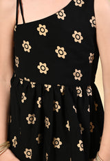 Girls Black Gold Printed One Shoulder Palazzo Set