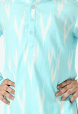 Boys Sky Blue Ikkat Rayon Kurta Set