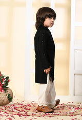 Boys Embroidered Black Rayon Kurta Pant Set