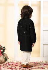 Boys Embroidered Black Rayon Kurta Pant Set