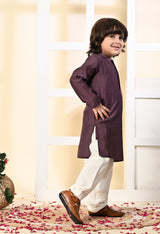 Boys Zari Work Lavender Silk Kurta Set