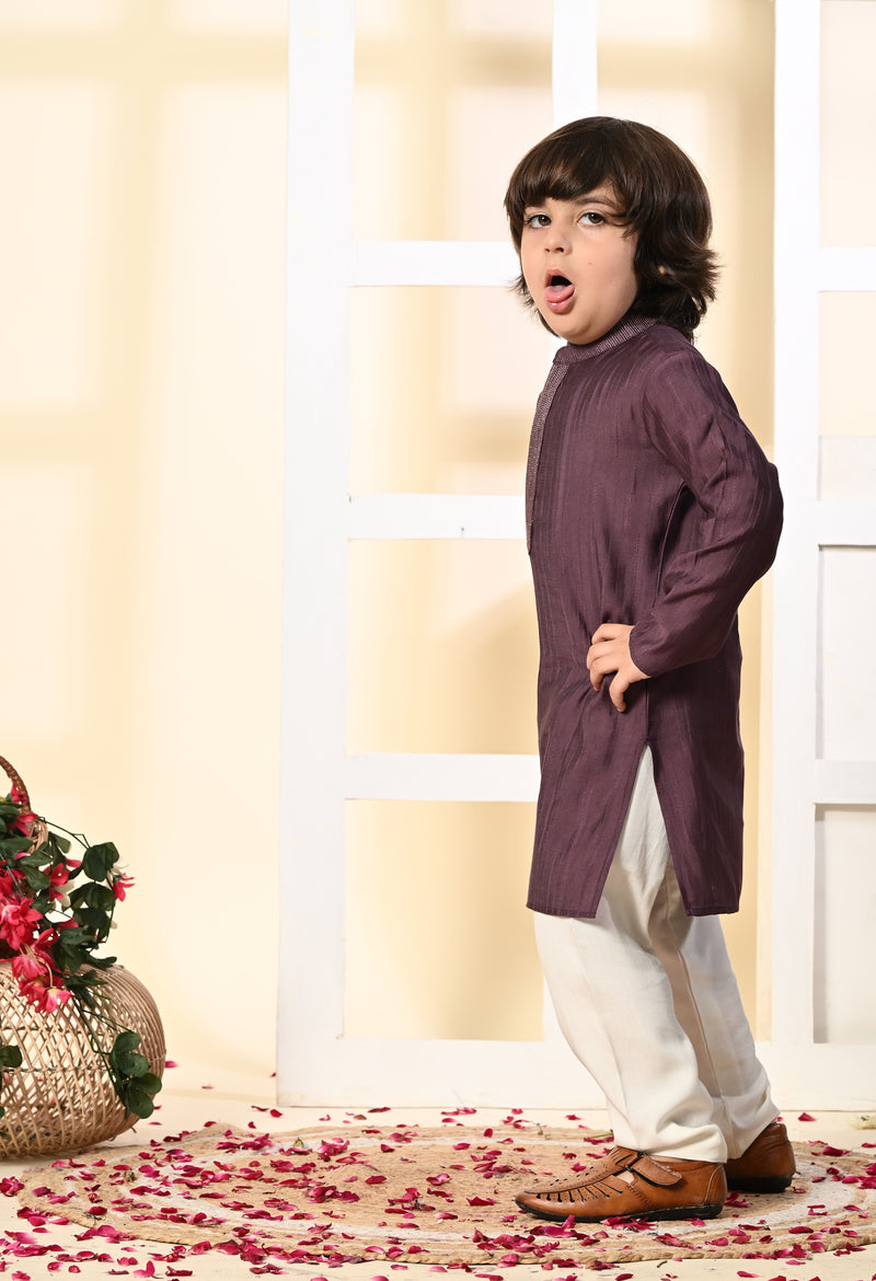 Boys Zari Work Lavender Silk Kurta Set