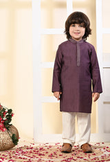 Boys Zari Work Lavender Silk Kurta Set