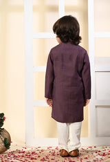 Boys Zari Work Lavender Silk Kurta Set