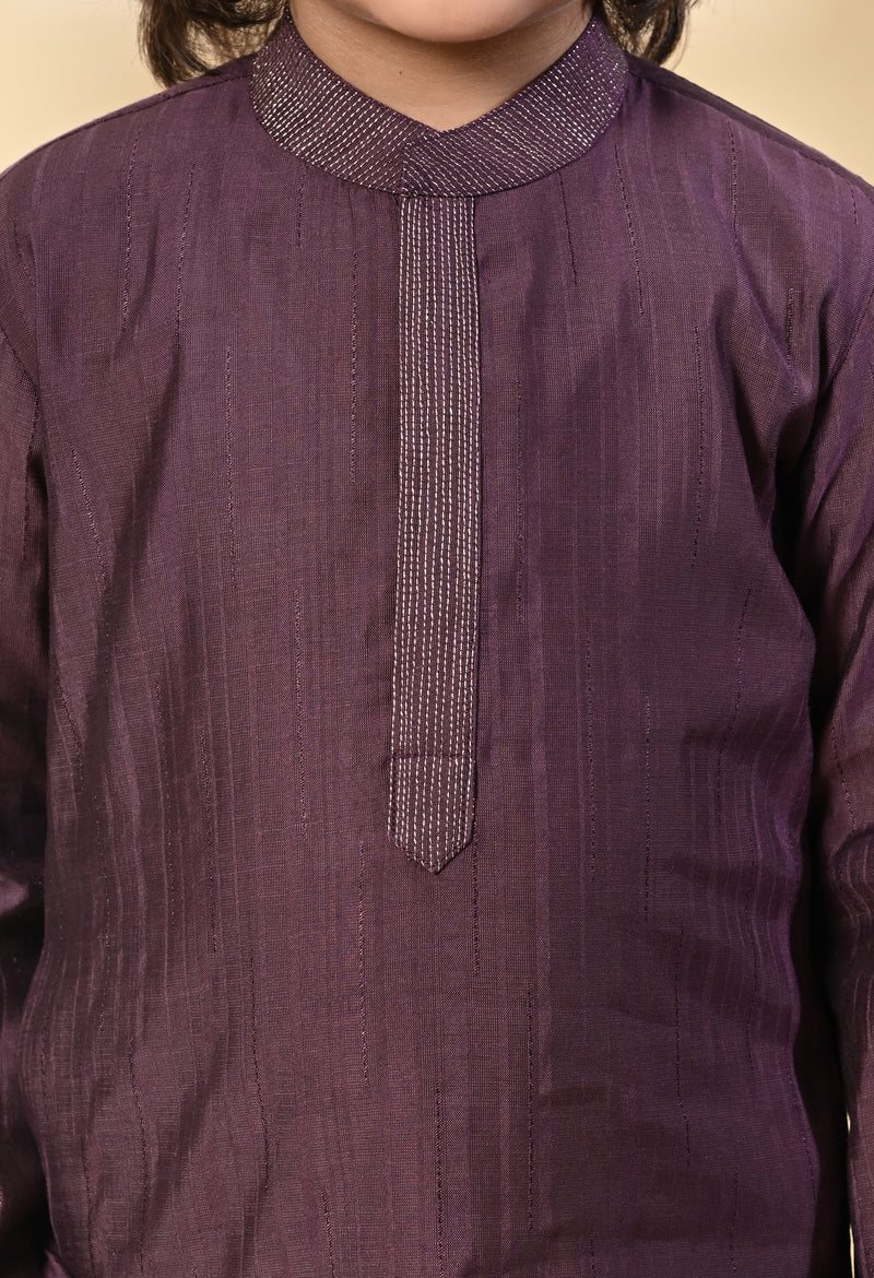 Boys Zari Work Lavender Silk Kurta Set