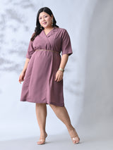 Elegant Dusty Pink Dress with Belt Accent & Feminine Fit