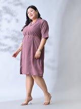 Elegant Dusty Pink Dress with Belt Accent & Feminine Fit