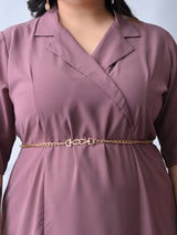 Elegant Dusty Pink Dress with Belt Accent & Feminine Fit