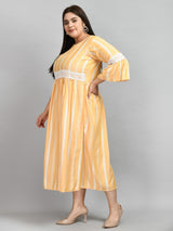 Plus Size Yellow Striped Lace Dress
