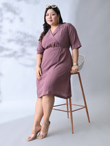 Elegant Dusty Pink Dress with Belt Accent & Feminine Fit