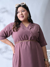 Elegant Dusty Pink Dress with Belt Accent & Feminine Fit