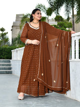 Zarmina Cocoa Mukaish Georgette Anarkali with Dupatta