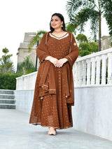 Zarmina Cocoa Mukaish Georgette Anarkali with Dupatta