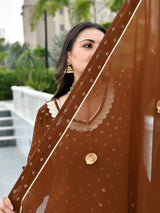 Zarmina Cocoa Mukaish Georgette Anarkali with Dupatta