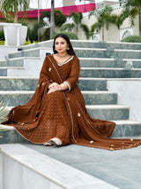 Zarmina Cocoa Mukaish Georgette Anarkali with Dupatta