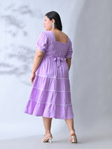 Lilac Dream Dress with White Contrast Lace & Flowy Silhouette