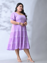 Lilac Dream Dress with White Contrast Lace & Flowy Silhouette