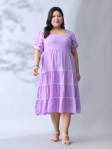 Lilac Dream Dress with White Contrast Lace & Flowy Silhouette
