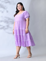 Lilac Dream Dress with White Contrast Lace & Flowy Silhouette