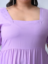 Lilac Dream Dress with White Contrast Lace & Flowy Silhouette