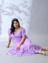 Lilac Dream Dress with White Contrast Lace & Flowy Silhouette