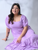 Lilac Dream Dress with White Contrast Lace & Flowy Silhouette