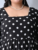 Vintage Polka Rayon Midi Dress with Breezy Tiered Design