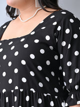 Vintage Polka Rayon Midi Dress with Breezy Tiered Design