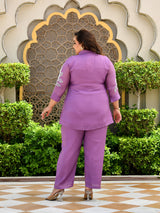 Lavender Grace Embroidered Mul Chanderi Co-ord Set