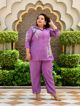 Lavender Grace Embroidered Mul Chanderi Co-ord Set