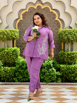 Lavender Grace Embroidered Mul Chanderi Co-ord Set