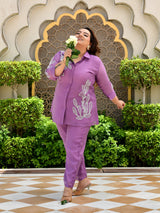 Lavender Grace Embroidered Mul Chanderi Co-ord Set