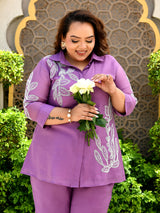 Lavender Grace Embroidered Mul Chanderi Co-ord Set