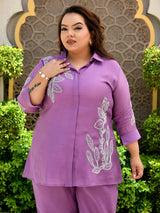 Lavender Grace Embroidered Mul Chanderi Co-ord Set