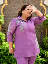 Lavender Grace Embroidered Mul Chanderi Co-ord Set