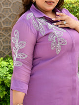 Lavender Grace Embroidered Mul Chanderi Co-ord Set